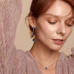 Blue Sandstone Chain Earring -Jewelry Shop 60117 2 3